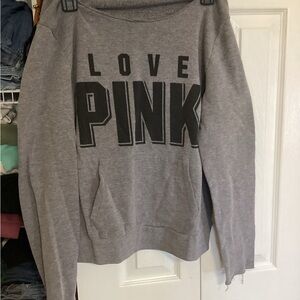 PINK Victoria's Secret Heather Gray Off-shoulder Sweatshirt